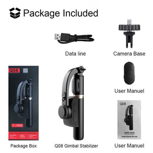 Q08 GIMBAL STABILIZER 3-in-1 Extendable Selfie Stick Tripod-IVXI Single Gimbal for Mobile, Camera Single-Axis wireless Camera Stabilizer